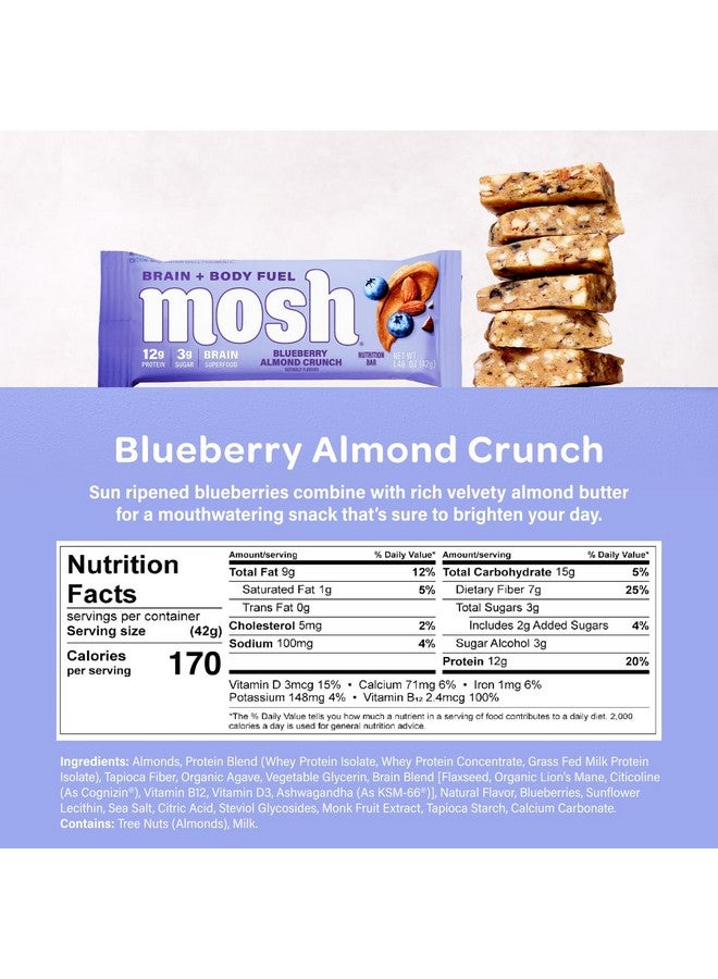 MOSH Blueberry Almond Crunch Keto Protein Bars, High Fiber, Low Carb, Gluten Free, High Protein, Brain Healthy Snack, 12 Count - Image 3