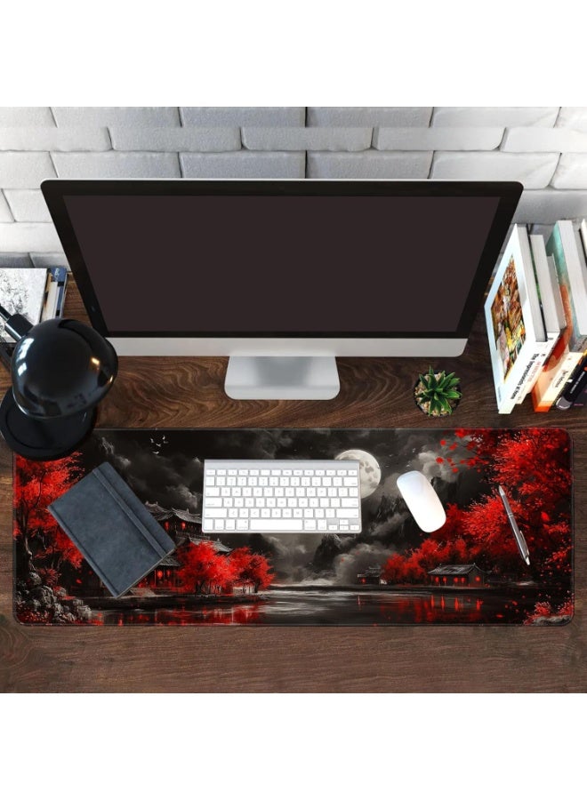 Large Gaming Mouse Pad Extended Anime Large Desk Pad 70 X 30cm with Non-Slip Base Full Keyboard Mat with Stitched Edges for Gaming and Office (Dark Full Moon) - Image 5
