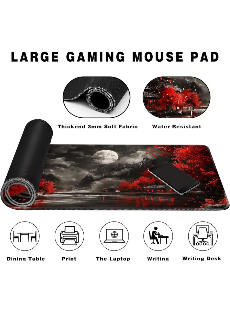 Large Gaming Mouse Pad Extended Anime Large Desk Pad 70 X 30cm with Non-Slip Base Full Keyboard Mat with Stitched Edges for Gaming and Office (Dark Full Moon) - Image 3