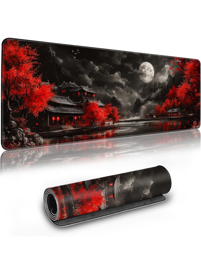 Large Gaming Mouse Pad Extended Anime Large Desk Pad 70 X 30cm with Non-Slip Base Full Keyboard Mat with Stitched Edges for Gaming and Office (Dark Full Moon) - Image 1