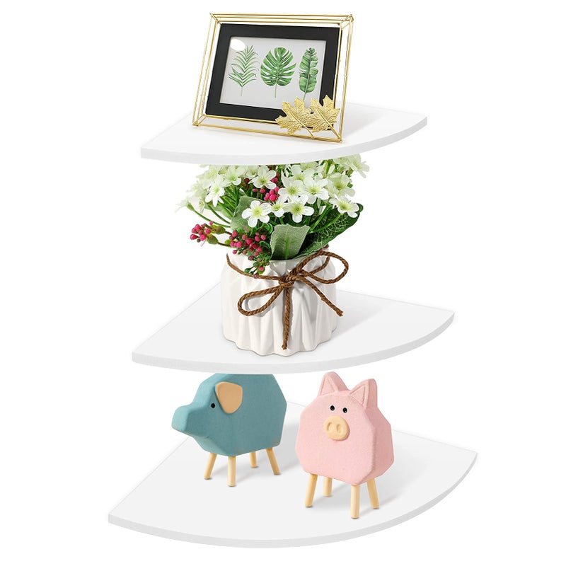 Ejoyous 3Pcs Floating Corner Shelf WallMounted Storage Rack Bookshelves White Corner Floating Wall Shelf for Bedroom Living Room Home Furniture Office Dcor