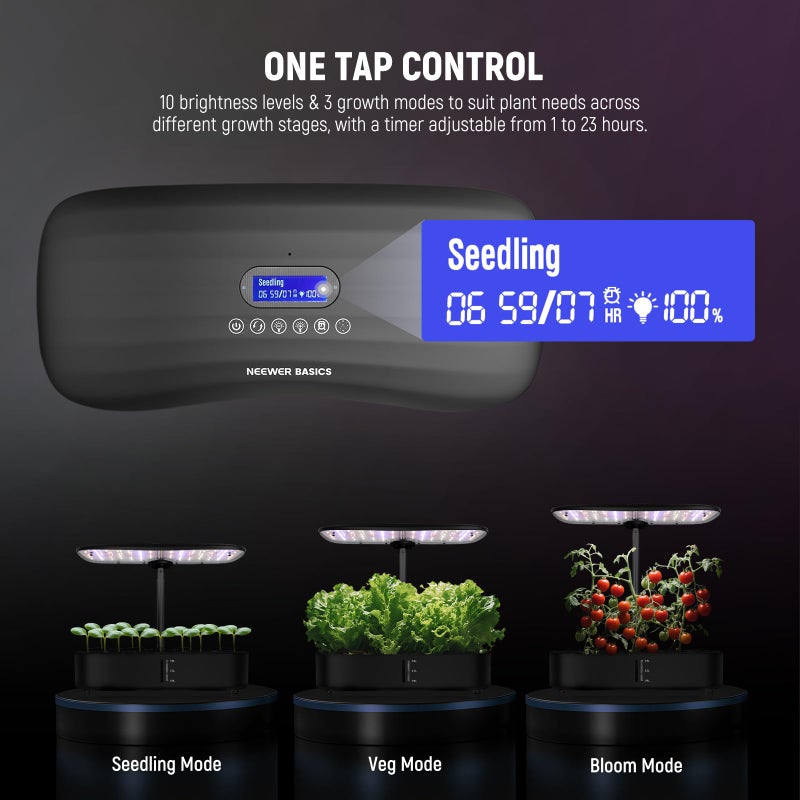NEEWER Basics Hydroponics Growing System Kit with LED Plant Light/3 Growing Modes/12 Pods/Timer/LCD/Smart Quiet Pump, Touch Light Planter for Herb Garden Vegetables Flowers Indoor Gardening, HGS01 - Image 5