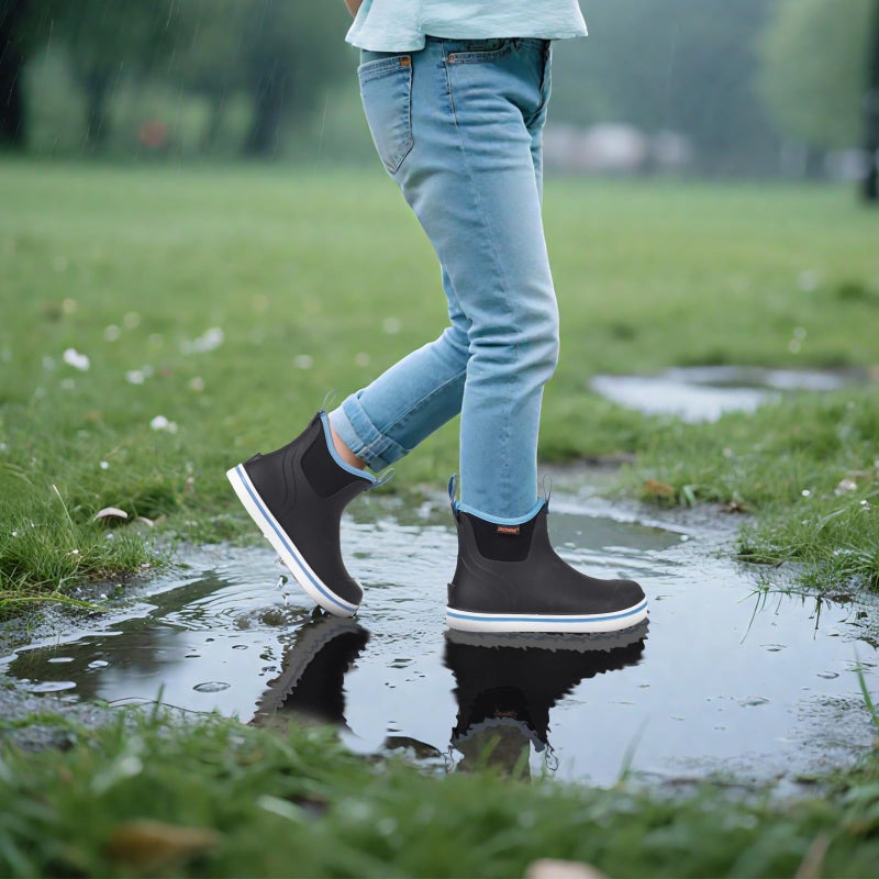 Showave Unisex-Child Ankle Rain Boots Kids Deck Boot Waterproof Lightweight Rubber Mud Booties for Boys Girls, Blue-Trim, 5 Big Kid - Image 2