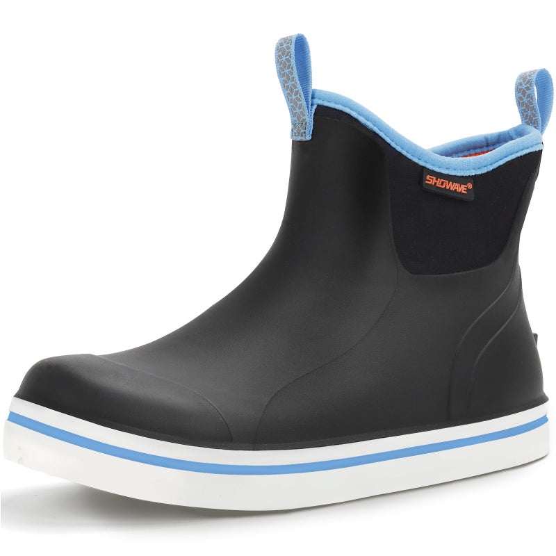 Showave Unisex-Child Ankle Rain Boots Kids Deck Boot Waterproof Lightweight Rubber Mud Booties for Boys Girls, Blue-Trim, 5 Big Kid - Image 1