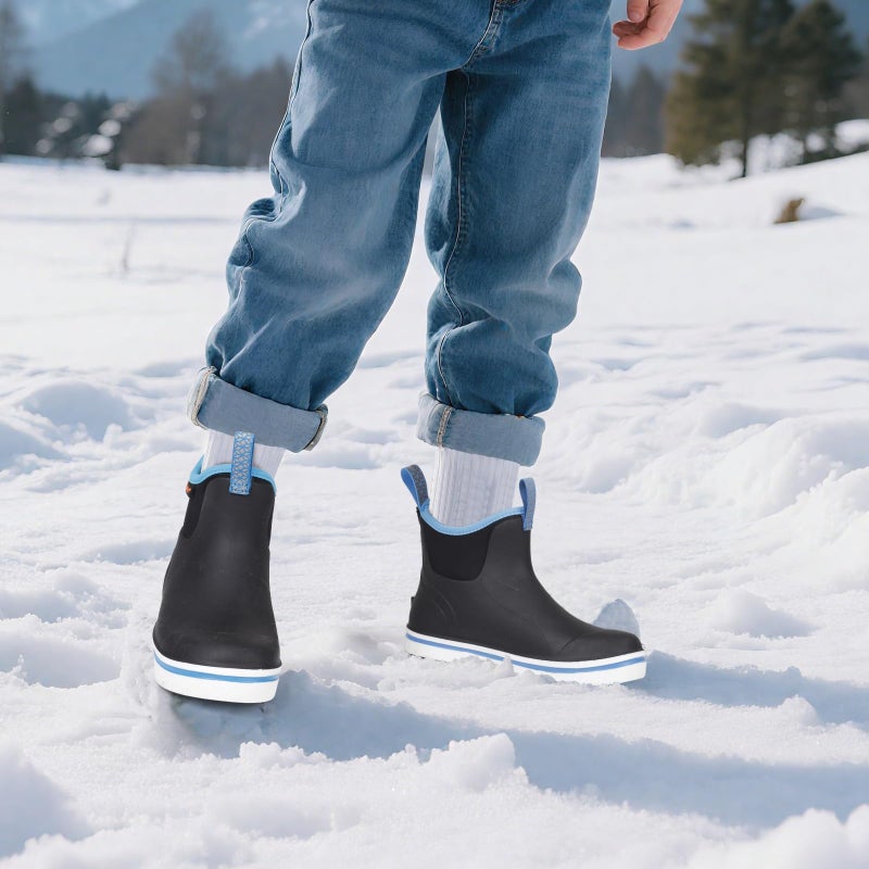 Showave Unisex-Child Ankle Rain Boots Kids Deck Boot Waterproof Lightweight Rubber Mud Booties for Boys Girls, Blue-Trim, 5 Big Kid - Image 3