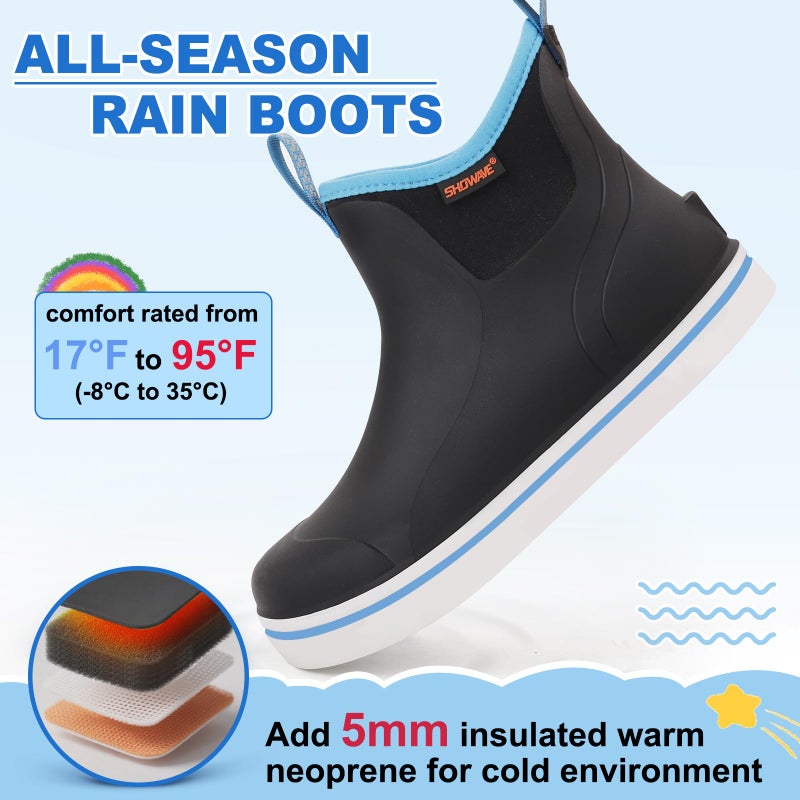 Showave Unisex-Child Ankle Rain Boots Kids Deck Boot Waterproof Lightweight Rubber Mud Booties for Boys Girls, Blue-Trim, 5 Big Kid - Image 5