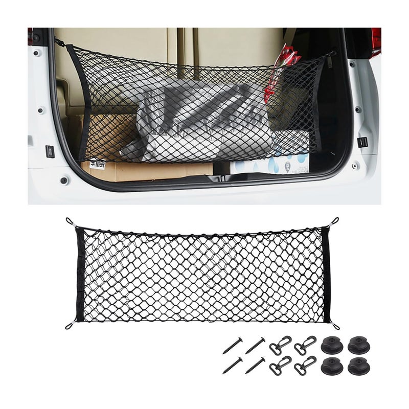 Ywdiml Car Rear Cargo Net Adjustable Elastic Vehicle DoubleLayer Mesh Storage Bag with Hooks Stretchable Automotive Trunk Organizer Net Universal for Sedan RV Truck 3543 x 1574 - Image 3