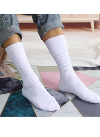 Men's Crew Socks 5 Pairs Mens Cotton Calf Business Formal Socks Soft Breathable Athletic Socks Long Sport Socks (White) - view 5