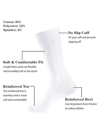 Men's Crew Socks 5 Pairs Mens Cotton Calf Business Formal Socks Soft Breathable Athletic Socks Long Sport Socks (White) - view 4