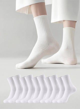 Men's Crew Socks 5 Pairs Mens Cotton Calf Business Formal Socks Soft Breathable Athletic Socks Long Sport Socks (White) - view 2