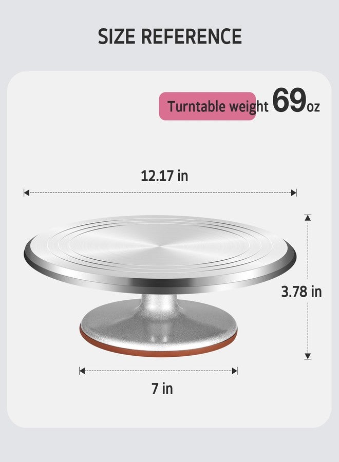 Syntus Aluminum Alloy Revolving Cake Stand, 12 Inch Cake Turntable for Decorating Super Smooth and Quiet Rotation Cake Decorating Stand for Party Wedding, Bright Silver Base - Image 2