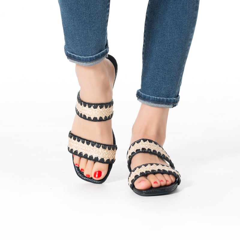 Mtzyoa Women Flat Sandals Straw Braided Black Size 10 Dressy Summer Bohemian Vacation Casual Cute Comfortable Beach Slides - Image 2