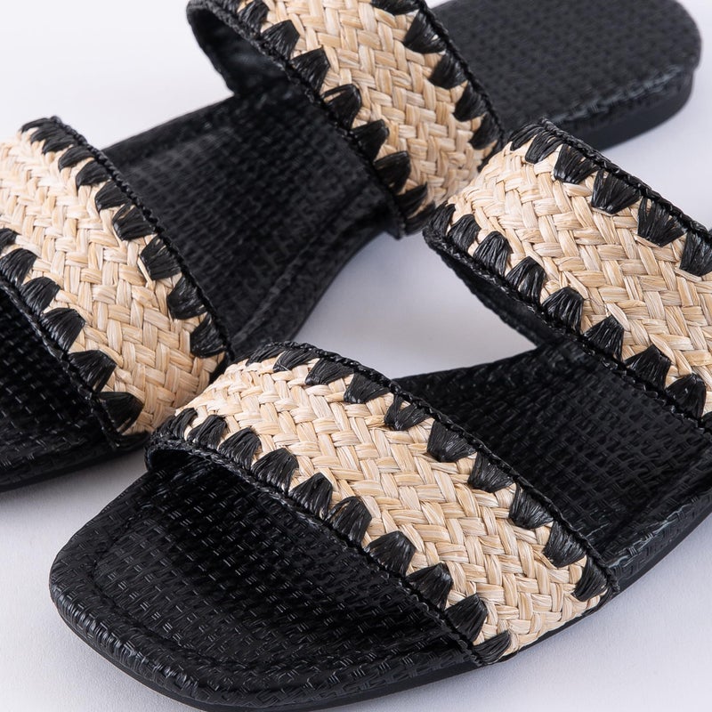 Mtzyoa Women Flat Sandals Straw Braided Black Size 10 Dressy Summer Bohemian Vacation Casual Cute Comfortable Beach Slides - Image 4