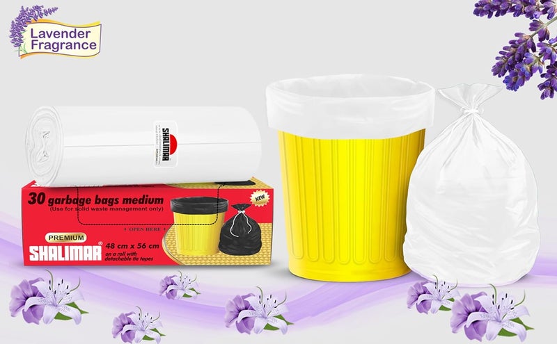 shalimar Shalimar Premium Lavender Fragrance Scented Garbage Bags Medium Size 19x21 Inches120 Bags Pack of 4 Rolls with 30 Bags Each for Dustbin BagTrash Bag White Perforated Box for Easy Dispensing  - Image 2