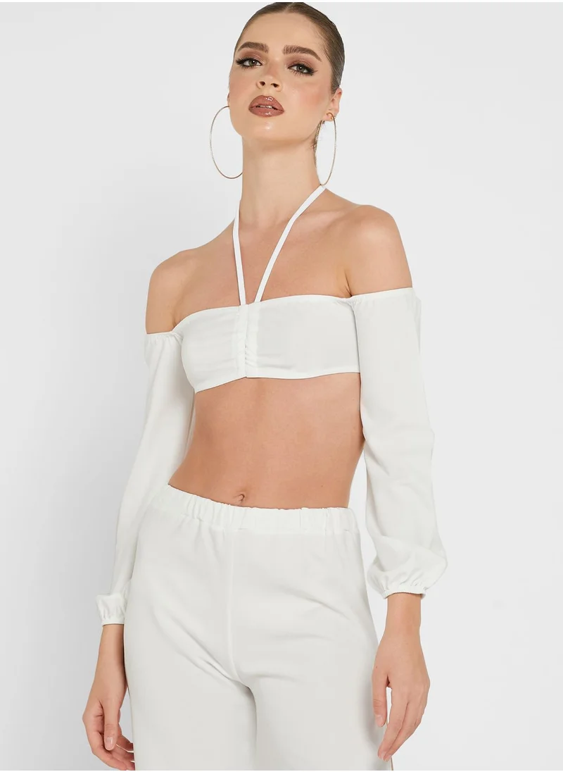 LASULA Halter Neck Balloon Sleeves Top