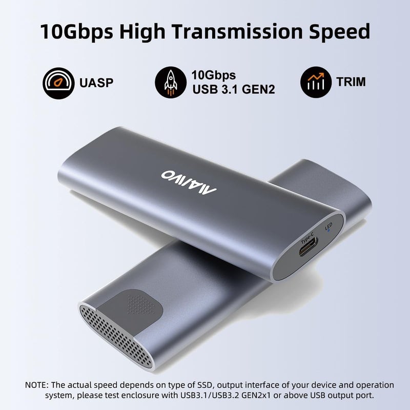 MAIWO حاوية SSD NVMe M.2 من MAIWO، USB 3.1 GEN2 بسرعة 10Gbps بدون أدوات، محول قارئ USB C إلى M.2 NVMe SSD، يدعم UASP Trim، سعة 8TB، من الألمنيوم - Image 3