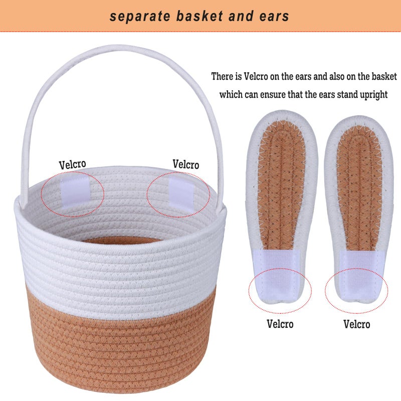 K-MLICE Easter Basket, Empty Easter Baskets for Kids Boys Girls with Bunny Tag Egg Basket Eater Gifts Basket Toddler Teens Babys First Easter Basket with Handle Brown - Image 4
