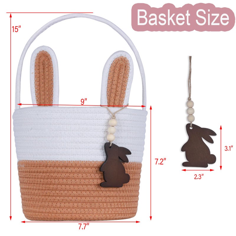 K-MLICE Easter Basket, Empty Easter Baskets for Kids Boys Girls with Bunny Tag Egg Basket Eater Gifts Basket Toddler Teens Babys First Easter Basket with Handle Brown - Image 3