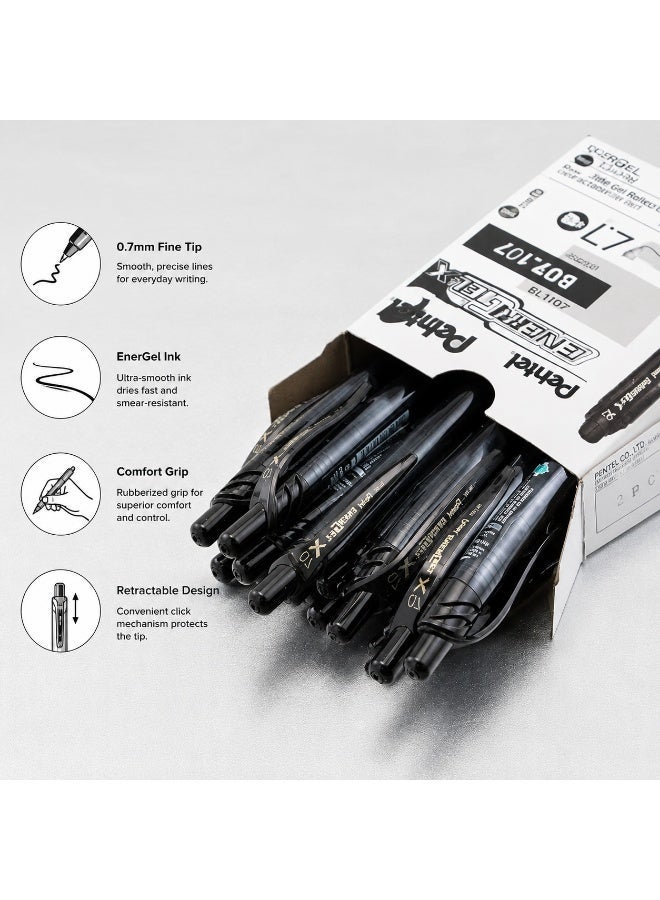 Pentel Energel Gel Pen Set – 12 Black Ink 0.7mm Pens - Image 4