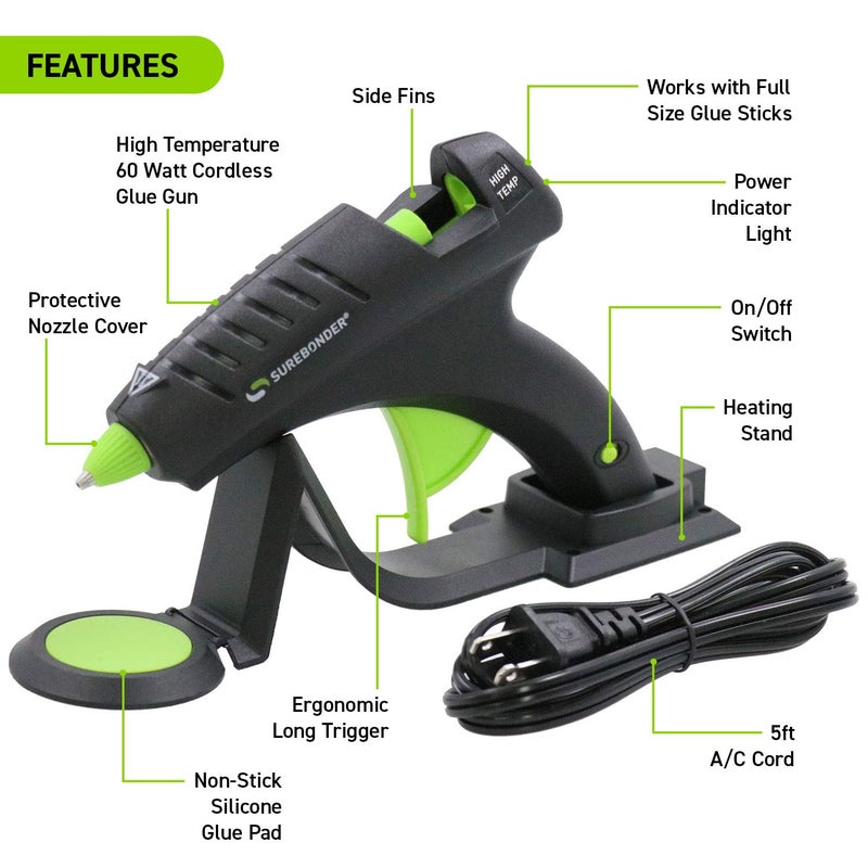 Surebonder Cordless Hot Glue Gun, High Temperature, Full Size, 60W, 50% More Power - Sturdily Bonds Metal, Wood, Ceramics, Leather & Other Strong Materials (Specialty Series CL-800F) - Image 3