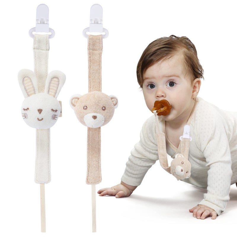 COTTONBEBE Pacifier Clip, 2 Pack Baby Pacifier Holder for Boys and Girls Fits Many Pacifiers & Baby Teething Toys, Ideal Baby Gift (Rabbit&Bear) - Image 1