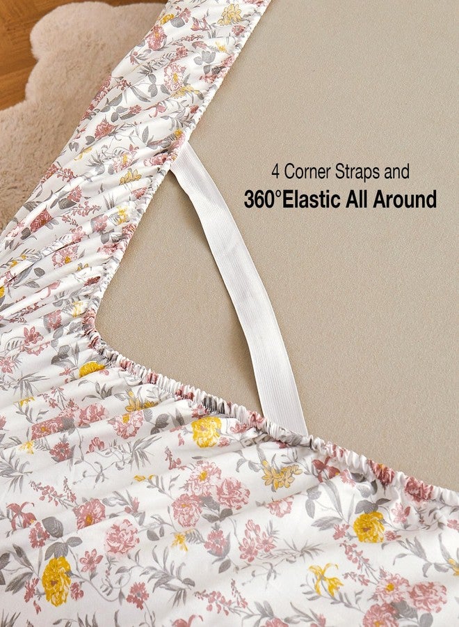 Viviland Floral King Sheet Set - 4 Piece Vintage Pink & Yellow Flower Patterned Bed Sheets - Soft, Breathable Microfiber Sheets with Deep Pocket, Non-Slip Fitted Sheets & Pillowcases - Image 5