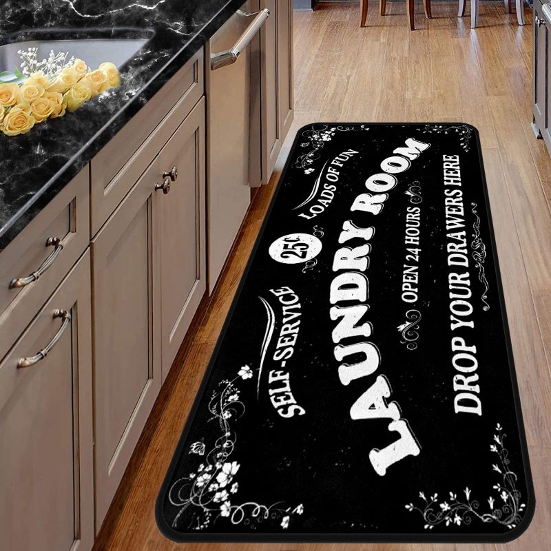 EYECY Laundry Room Long Rug Area Rug Non-Slip Floor Mat Waterproof Farmhouse Carpet for Kitchen 40"" x 20""(Black-1) - Image 3