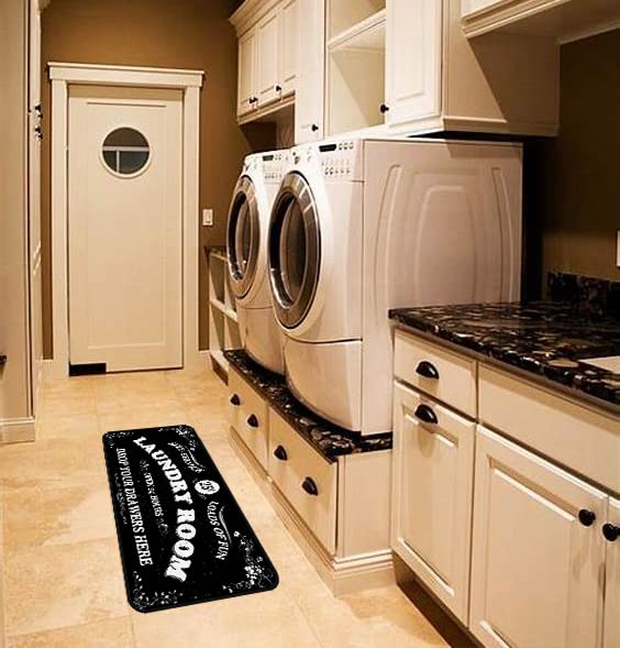 EYECY Laundry Room Long Rug Area Rug Non-Slip Floor Mat Waterproof Farmhouse Carpet for Kitchen 40"" x 20""(Black-1) - Image 4