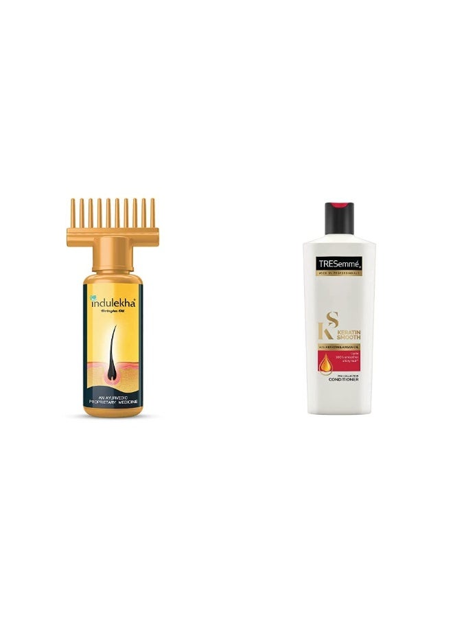 Indulekha Bhringa Hair Oil For All Hair Types, 100Ml And Tresemme Keratin Smooth Conditioner, 190Ml, 1 Count - Image 1