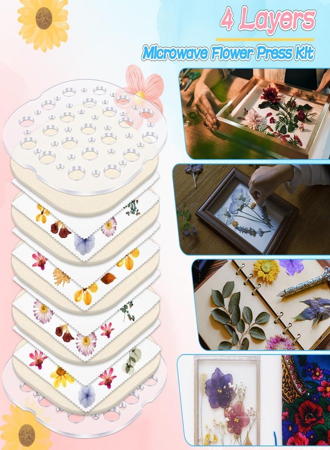 Windspeed Microwave Flower Press, 4 Layers Flower Pressing Kit for Adults Plant and Flower Press Kit for Kids DIY Arts, Resin Crafts, Scrapbooking, Nail Craft(7.9×7.9 in) - Image 4