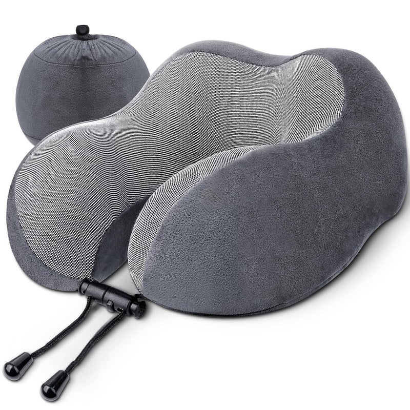 Neck Pillow Memory Foam Neck Pillow for Travel by PlanesCarsTrains and Home Offices Travel Neck Pillow and Comfortable Head Support Pillow Soft Sleeping Rest Cushion Grey - Image 1