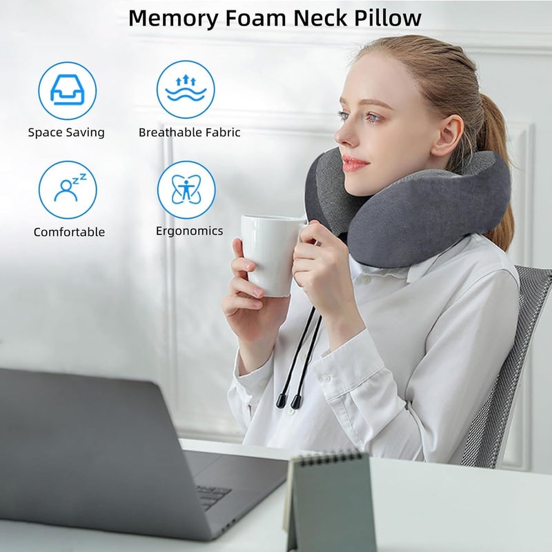 Neck Pillow Memory Foam Neck Pillow for Travel by PlanesCarsTrains and Home Offices Travel Neck Pillow and Comfortable Head Support Pillow Soft Sleeping Rest Cushion Grey - Image 4