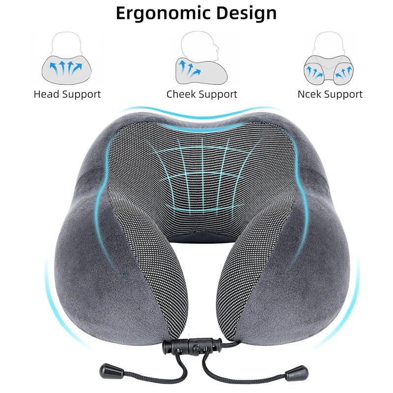 Neck Pillow Memory Foam Neck Pillow for Travel by PlanesCarsTrains and Home Offices Travel Neck Pillow and Comfortable Head Support Pillow Soft Sleeping Rest Cushion Grey - Image 2