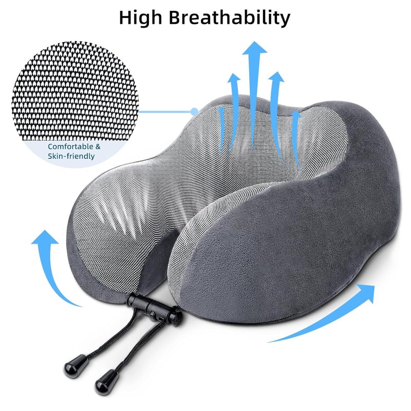 Neck Pillow Memory Foam Neck Pillow for Travel by PlanesCarsTrains and Home Offices Travel Neck Pillow and Comfortable Head Support Pillow Soft Sleeping Rest Cushion Grey - Image 3