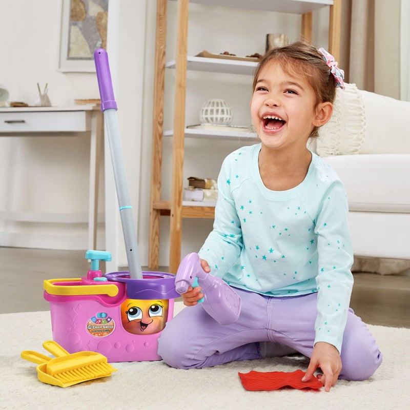 LeapFrog Clean Sweep Learning Caddy, Kids Mop and Broom Cleaning Toy Set for Ages 3-5, Pink - Image 4