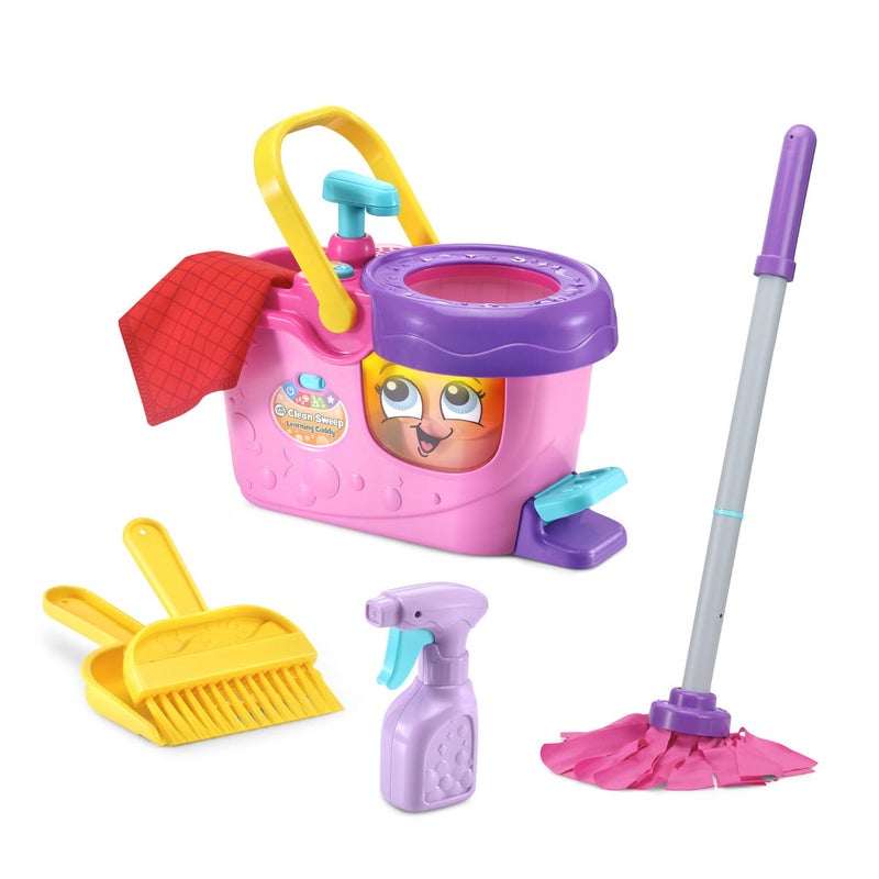 LeapFrog Clean Sweep Learning Caddy, Kids Mop and Broom Cleaning Toy Set for Ages 3-5, Pink - Image 1