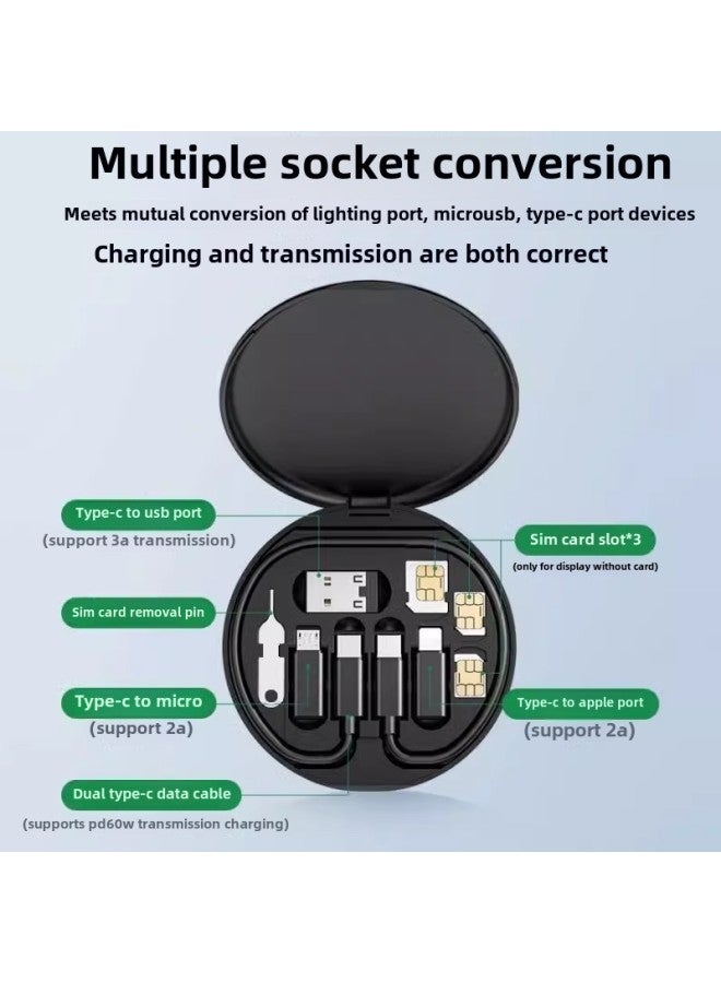 Six-in-one Multi-function Data Cable Storage Box Adapter For Apple Huawei Mobile Phone Computer 60W Fast Charging Typ-Color:Navy Blue 【60w Fast Charging + Storage Box + Stand】 - Image 5