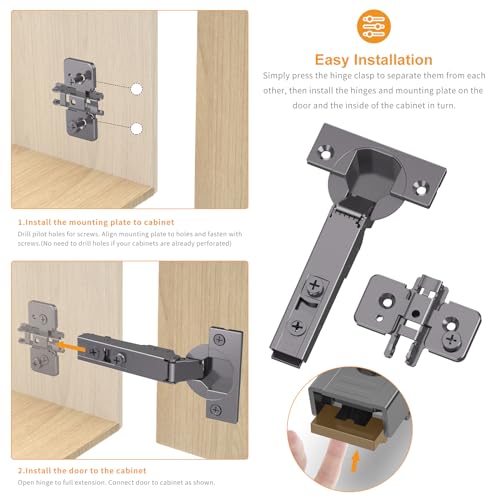 Chibery 30 Pack Frameless Full Overlay Soft Close Concealed Hinges, Black Titanium Plated, Self Closing, 105° Open Angle 3D Adjustment, Stop 85 ＆ 105 Degrees, Clip On, Stainless Steel for Cabinet Door - Image 4