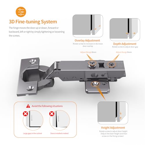 Chibery 30 Pack Frameless Full Overlay Soft Close Concealed Hinges, Black Titanium Plated, Self Closing, 105° Open Angle 3D Adjustment, Stop 85 ＆ 105 Degrees, Clip On, Stainless Steel for Cabinet Door - Image 5