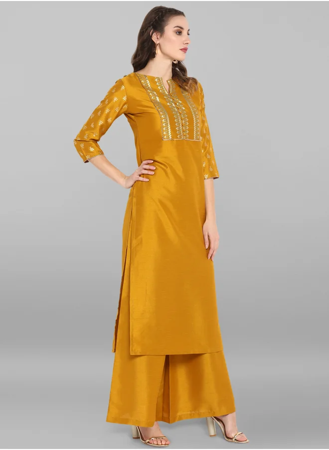 Janasya Janasya Foil Printed Straight Kurta with Palazzo Set