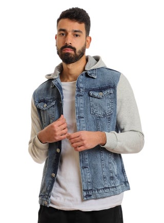 Casual Plain Basic Long Sleeve Hooded Neck Denim Jacket - pzsku/ZE2959AFB5A84F4AAADB7Z/45/_/1705408762/d78069ed-11c5-4076-a999-5946509e517f