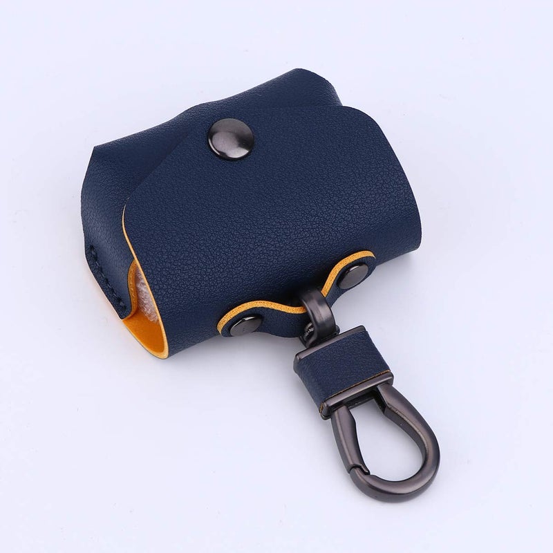 Blue Leather Protective Case Cover for Wireless Earphone Charging Box with Keychain Portable Travel Pouch - Image 3