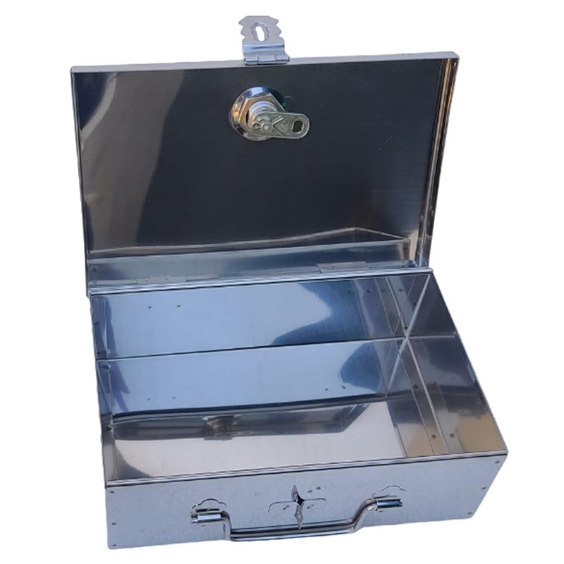 GinoSet ® Stainless Steel Cash/Coin/Jewellery Storage Rectangular Silver Boxes with Pre-Fitted Lock (8" x 5" x 2.7") (M) - Image 3