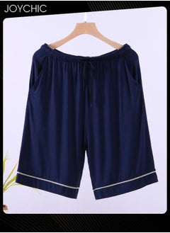 Casual Men's Summer Mid-pants Modal Skin-friendly Breathable Pajama Bottom Male Loose Stretchable Home Sleeping Pants with Pockets Indoor Outdoor Dark Blue