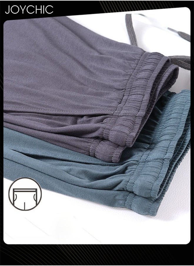 Joychic - Casual Men's Summer Mid-pants Modal Skin-friendly Breathable Pajama Bottom Male Loose Stretchable Home Sleeping Pants with Pockets Indoor Outdoor Dark Blue - Image 1