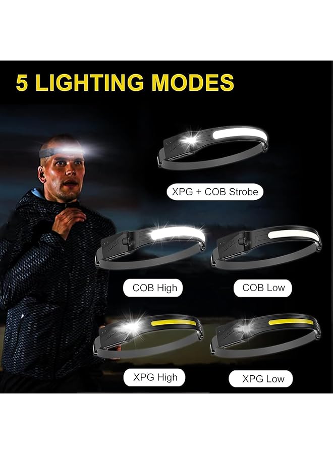 ECVV 2Pack LED Headlamp Rechargeable Flashlight 230°Wide Beam Headlamps 1000+500 lumens 5 Modes Headlight with Motion Sensor for Running Hiking Fishing Camping (Pack of 2) - Image 2