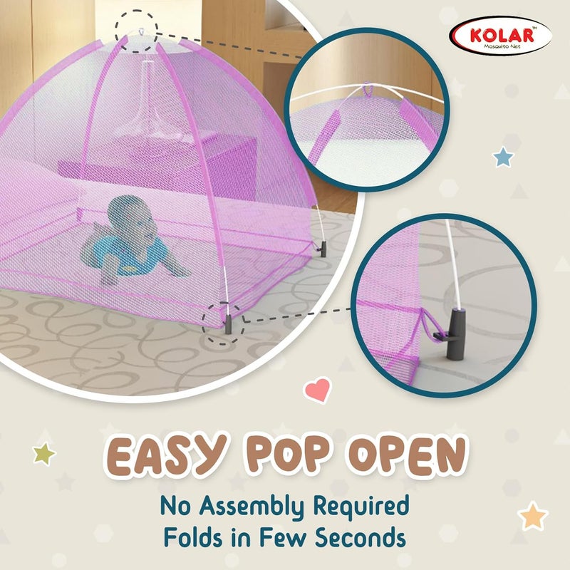 Kolar Polyester Infants Washable Baby Mosquito Net|Anti-Bug Crib Net Foldable Bottomless Baby Crib Machardani Mosquito Net (Pink, Tent) - Image 4
