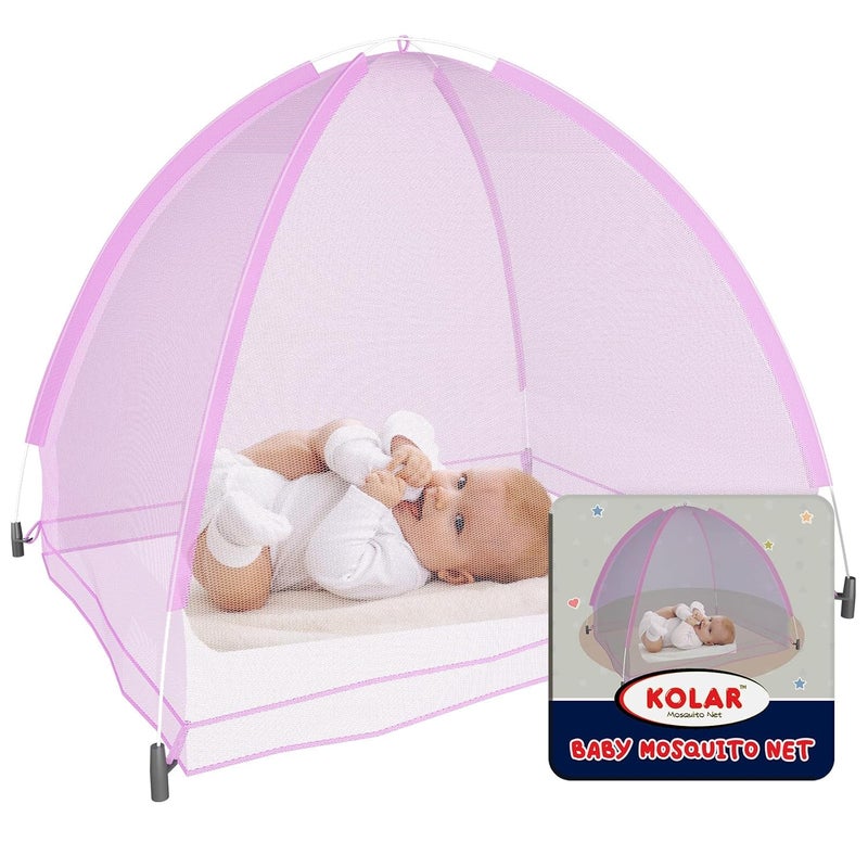 Kolar Polyester Infants Washable Baby Mosquito Net|Anti-Bug Crib Net Foldable Bottomless Baby Crib Machardani Mosquito Net (Pink, Tent) - Image 1