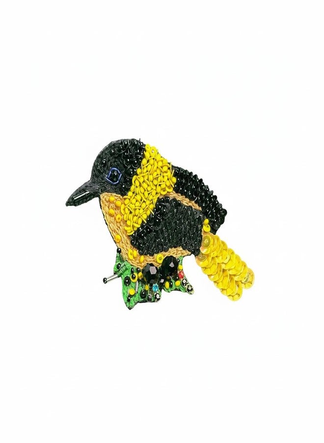 Abeo Handcrafted Bird Brooch, Black and Yellow Embroidered Design, 2-2.5 Inches, Decorative Pin for Sarees, Dresses, Tops and Backpacks - Image 1