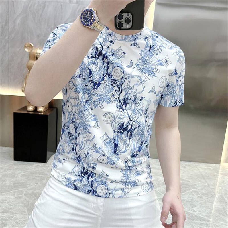 2025 new summer thin short-sleeved men's t-shirt trendy brand ruffian handsome full print versatile handsome round neck top - Image 1